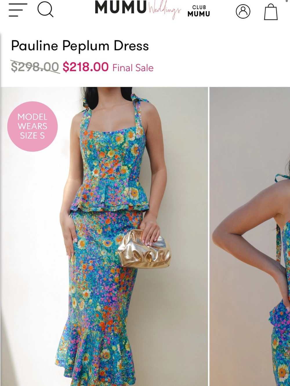 Show Me Your MuMu Pauline Peplum Floral Midi Dress in Teal & Multicolor